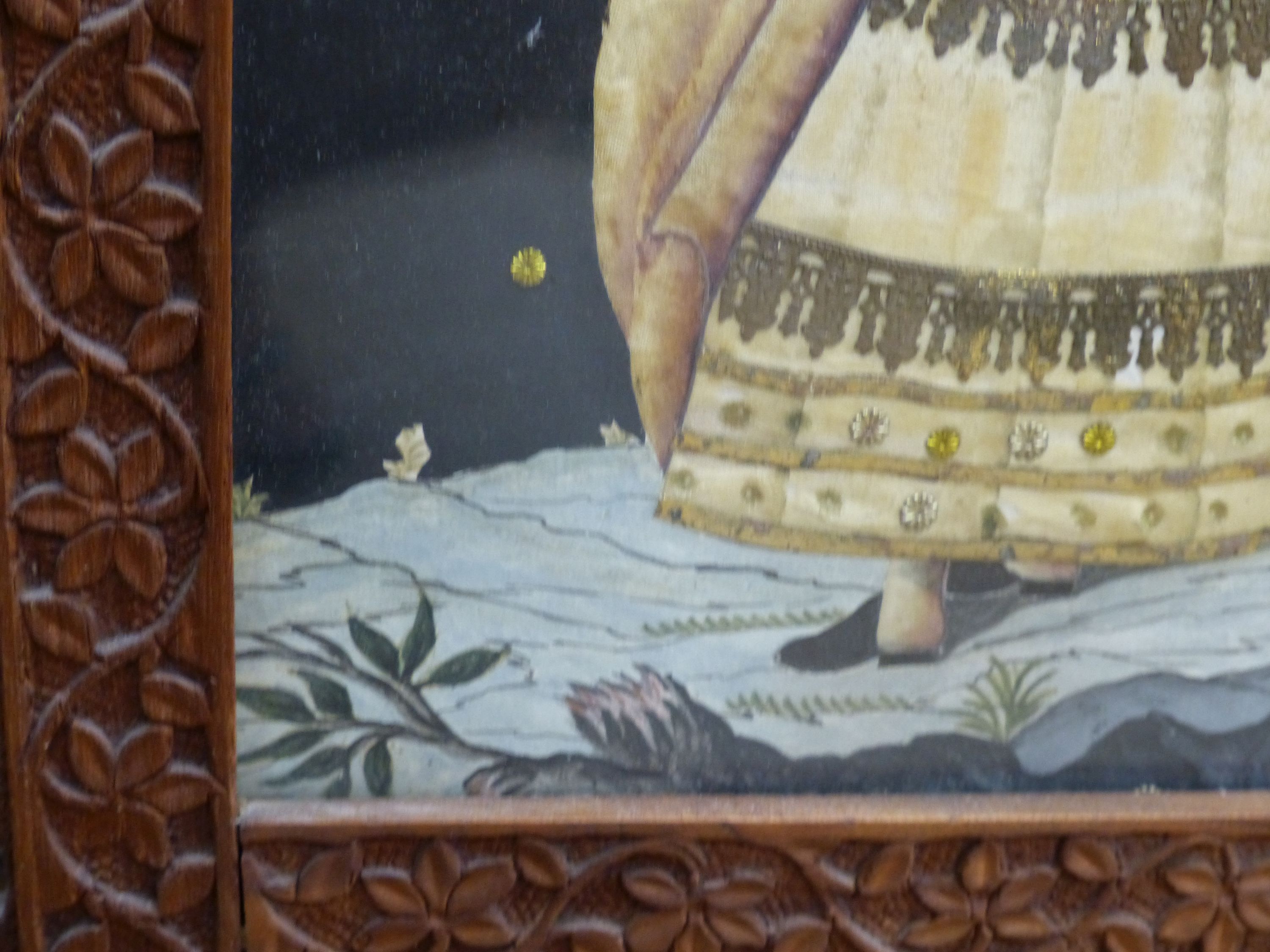 An early 19th century painted silk and gilt metal portrait 24 x 19cm